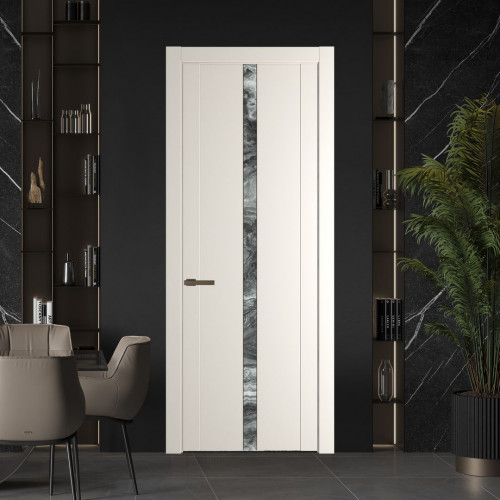 Межкомнатная дверь ProfilDoors 1.8P Перламутр белый Атриум серебро молдинг Деорэ