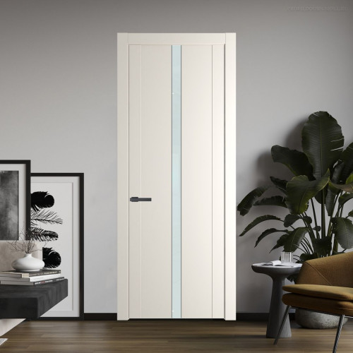 Межкомнатная дверь ProfilDoors 1.8P Перламутр белый Lacobel Белый лак молдинг Серая ночь