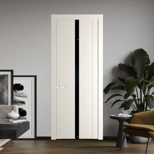 Межкомнатная дверь ProfilDoors 1.8P Перламутр белый Lacobel Черный лак молдинг Серебро