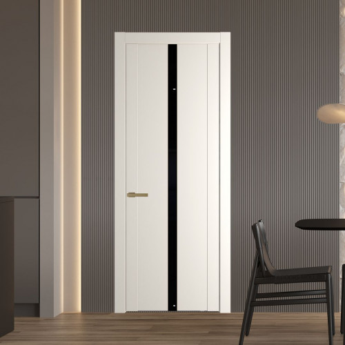 Межкомнатная дверь ProfilDoors 1.8P.O Перламутр белый Lacobel Черный лак молдинг Золото