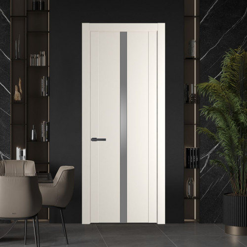 Межкомнатная дверь ProfilDoors 1.8P Перламутр белый Lacobel Серебряный лак молдинг Серая ночь