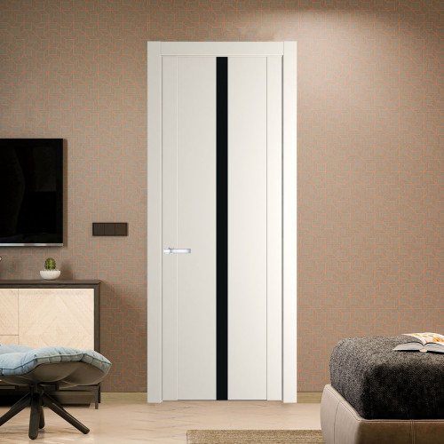 Межкомнатная дверь ProfilDoors 1.8P Перламутр белый Монохром черный молдинг Серебро