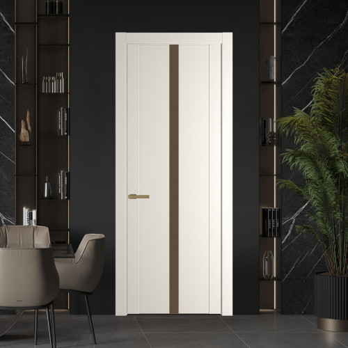 Межкомнатная дверь ProfilDoors 1.8P Перламутр белый Монохром гляссе молдинг Золото
