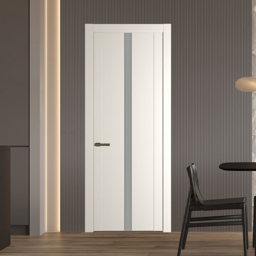 Межкомнатная дверь ProfilDoors 1.8P Перламутр белый Монохром серый молдинг Деорэ