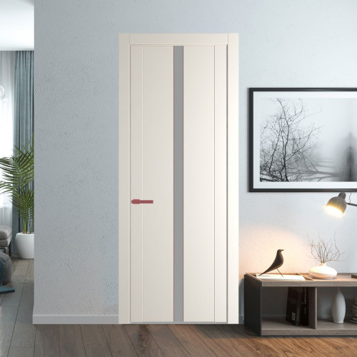 Межкомнатная дверь ProfilDoors 1.8P.O Перламутр белый Монохром серый молдинг Красный антрацит