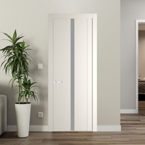 Межкомнатная дверь ProfilDoors 1.8P Перламутр белый Монохром серый молдинг Серебро
