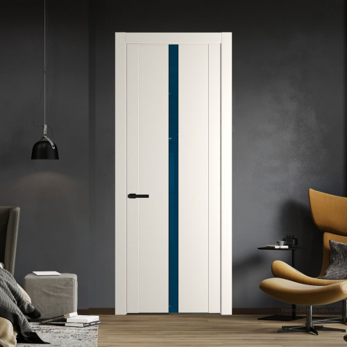 Межкомнатная дверь ProfilDoors 1.8P.O Перламутр белый Зеркало Blue молдинг Черный матовый