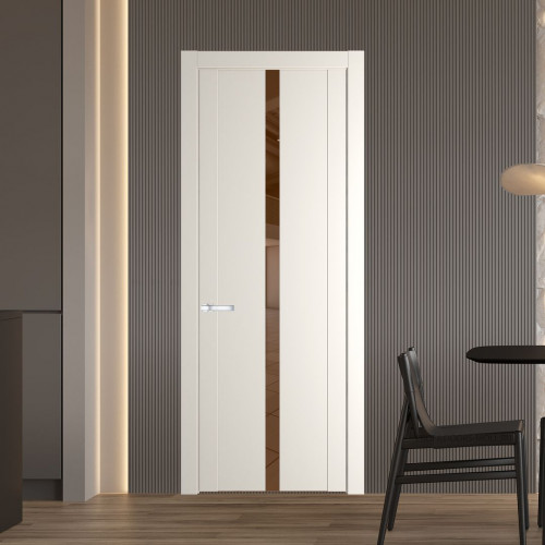 Межкомнатная дверь ProfilDoors 1.8P.O Перламутр белый Зеркало Bronza молдинг Серебро
