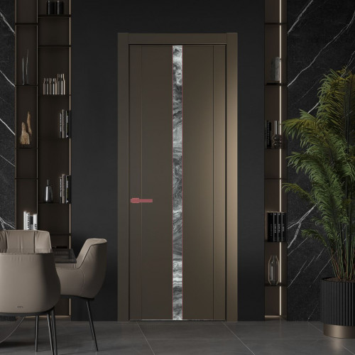 Межкомнатная дверь ProfilDoors 1.8P.O Перламутр бронза Атриум серебро молдинг Красный антрацит