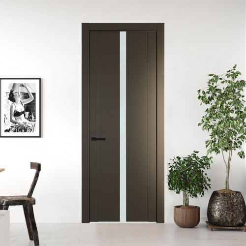 Межкомнатная дверь ProfilDoors 1.8P.O Перламутр бронза Lacobel Белый лак молдинг Черный матовый