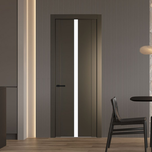 Межкомнатная дверь ProfilDoors 1.8P Перламутр бронза Монохром белый просветленный молдинг Черный матовый