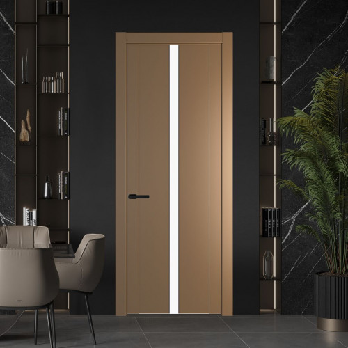 Межкомнатная дверь ProfilDoors 1.8P.O Перламутр золото Монохром белый просветленный молдинг Черный матовый