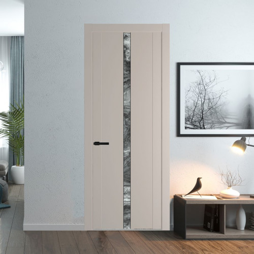 Межкомнатная дверь ProfilDoors 1.8P Сэнд Атриум серебро молдинг Черный матовый