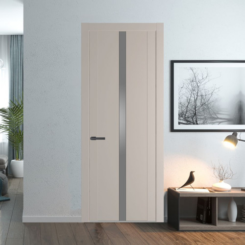 Межкомнатная дверь ProfilDoors 1.8P.O Сэнд Lacobel Серебряный лак молдинг Серая ночь