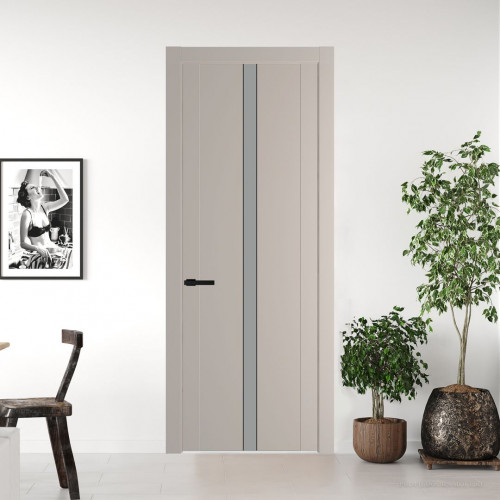 Межкомнатная дверь ProfilDoors 1.8P Сэнд Монохром серый молдинг Черный матовый