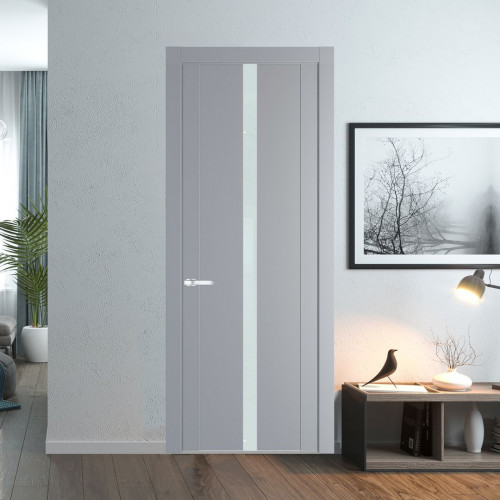 Межкомнатная дверь ProfilDoors 1.8P Смоки Lacobel Белый лак молдинг Серебро