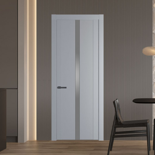 Межкомнатная дверь ProfilDoors 1.8P Смоки Lacobel Серебряный лак молдинг Серая ночь