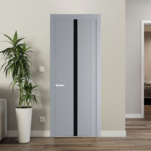 Межкомнатная дверь ProfilDoors 1.8P Смоки Монохром черный молдинг Серебро