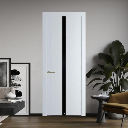 Межкомнатная дверь ProfilDoors 1.8P Вайт Lacobel Черный лак молдинг Шампань