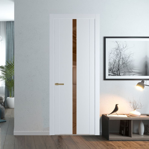 Межкомнатная дверь ProfilDoors 1.8P Вайт Зеркало Bronza молдинг Золото