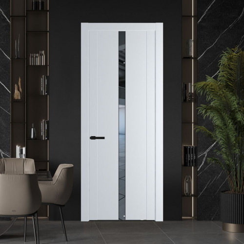 Межкомнатная дверь ProfilDoors 1.8P Вайт Зеркало молдинг Черный матовый
