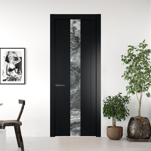 Межкомнатная дверь ProfilDoors 1.9P.O Блэк Атриум серебро молдинг Деорэ