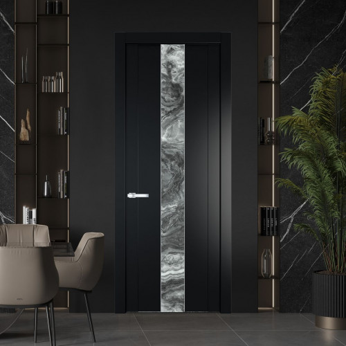 Межкомнатная дверь ProfilDoors 1.9P Блэк Атриум серебро молдинг Серебро
