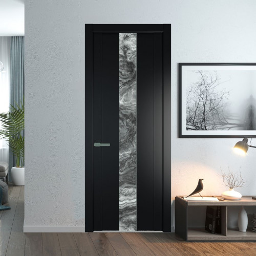 Межкомнатная дверь ProfilDoors 1.9P Блэк Атриум серебро молдинг Зеленый воск