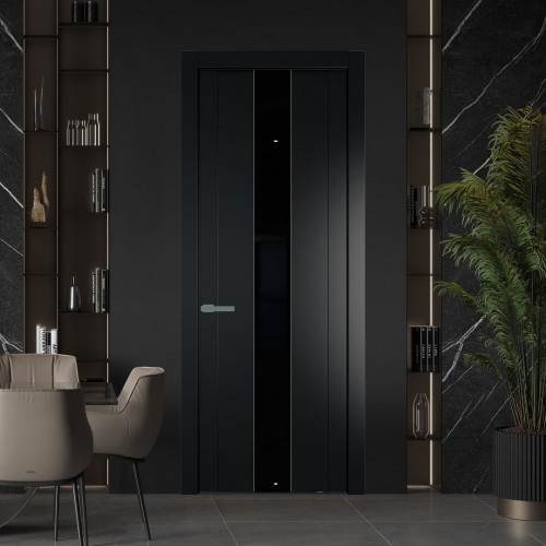 Межкомнатная дверь ProfilDoors 1.9P.O Блэк Lacobel Черный лак молдинг Зеленый воск