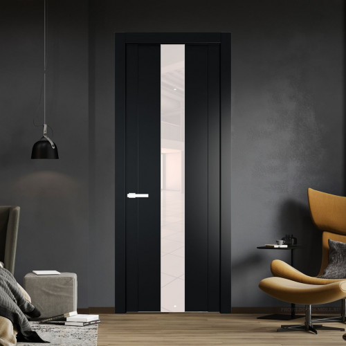 Межкомнатная дверь ProfilDoors 1.9P.O Блэк Lacobel Перламутровый лак молдинг Вайт