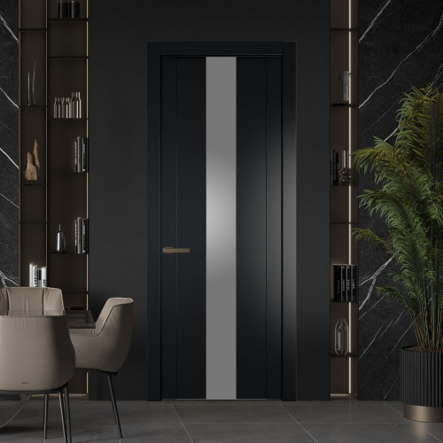 Межкомнатная дверь ProfilDoors 1.9P.O Блэк Lacobel Серебряный лак молдинг Деорэ