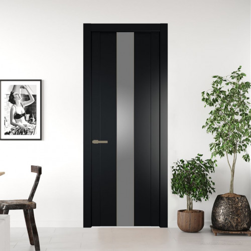Межкомнатная дверь ProfilDoors 1.9P Блэк Lacobel Серебряный лак молдинг Шампань