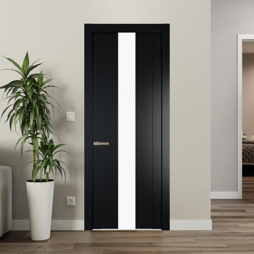 Межкомнатная дверь ProfilDoors 1.9P Блэк Монохром белый просветленный молдинг Никель матовый