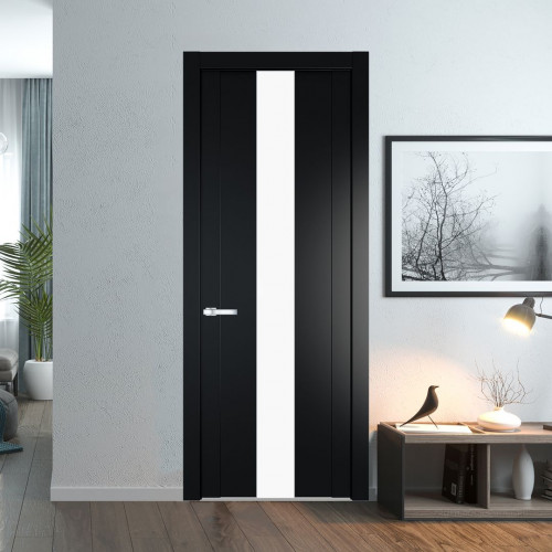 Межкомнатная дверь ProfilDoors 1.9P Блэк Монохром белый просветленный молдинг Серебро