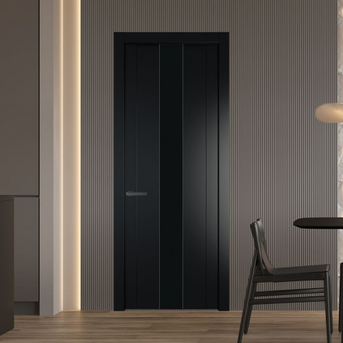Межкомнатная дверь ProfilDoors 1.9P Блэк Монохром черный молдинг Серая ночь
