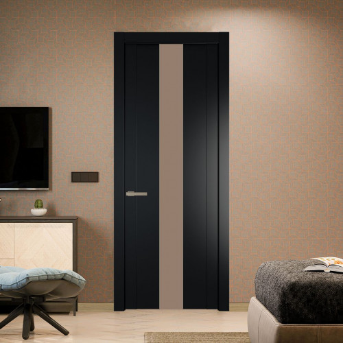 Межкомнатная дверь ProfilDoors 1.9P.O Блэк Монохром капучино молдинг Никель матовый