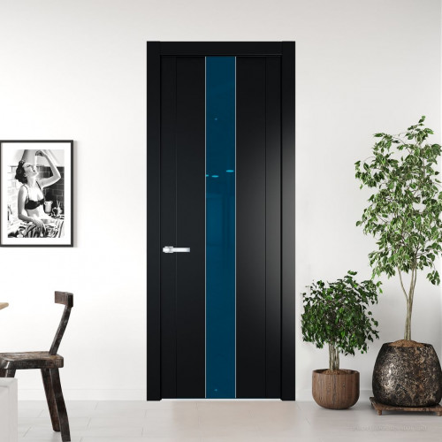 Межкомнатная дверь ProfilDoors 1.9P Блэк Зеркало Blue молдинг Серебро