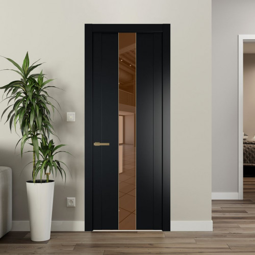 Межкомнатная дверь ProfilDoors 1.9P Блэк Зеркало Bronza молдинг Золото