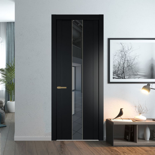 Межкомнатная дверь ProfilDoors 1.9P Блэк Зеркало Grey молдинг Золото