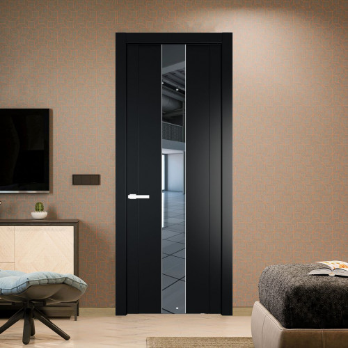 Межкомнатная дверь ProfilDoors 1.9P Блэк Зеркало молдинг Вайт