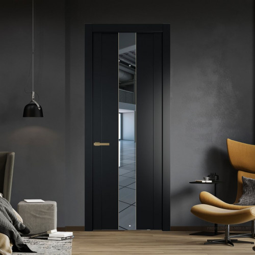 Межкомнатная дверь ProfilDoors 1.9P Блэк Зеркало молдинг Золото