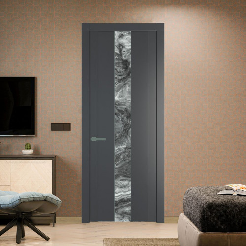 Межкомнатная дверь ProfilDoors 1.9P Графит Атриум серебро молдинг Зеленый воск