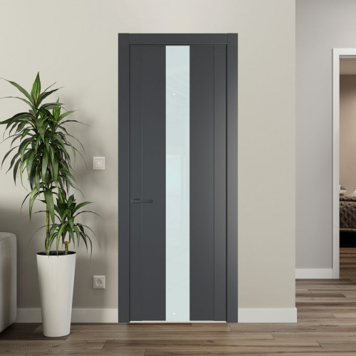 Межкомнатная дверь ProfilDoors 1.9P Графит Lacobel Белый лак молдинг Серая ночь