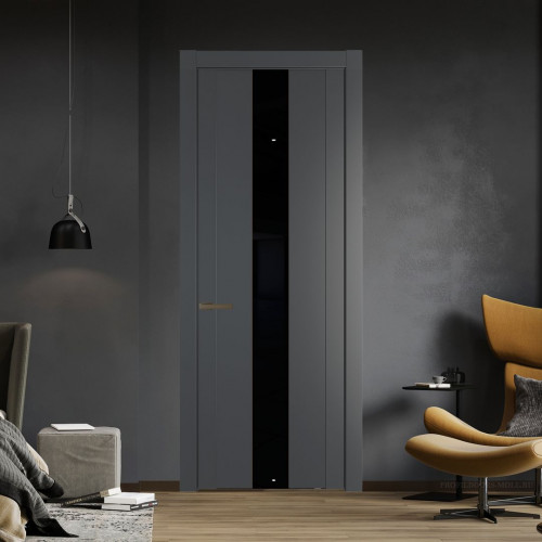 Межкомнатная дверь ProfilDoors 1.9P Графит Lacobel Черный лак молдинг Деорэ