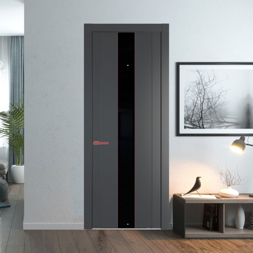 Межкомнатная дверь ProfilDoors 1.9P.O Графит Lacobel Черный лак молдинг Красный антрацит