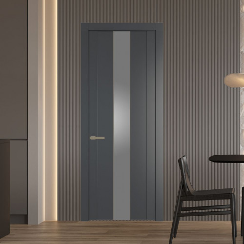Межкомнатная дверь ProfilDoors 1.9P Графит Lacobel Серебряный лак молдинг Шампань