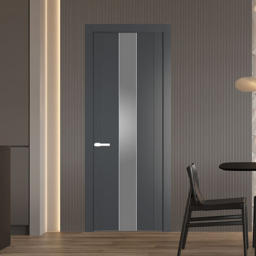 Межкомнатная дверь ProfilDoors 1.9P Графит Lacobel Серебряный лак молдинг Вайт
