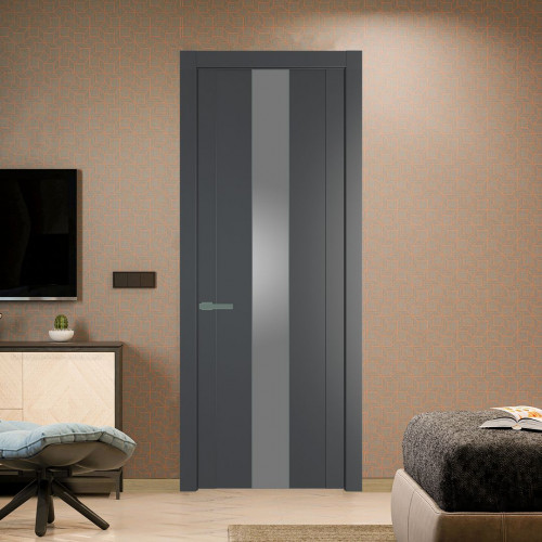 Межкомнатная дверь ProfilDoors 1.9P Графит Lacobel Серебряный лак молдинг Зеленый воск
