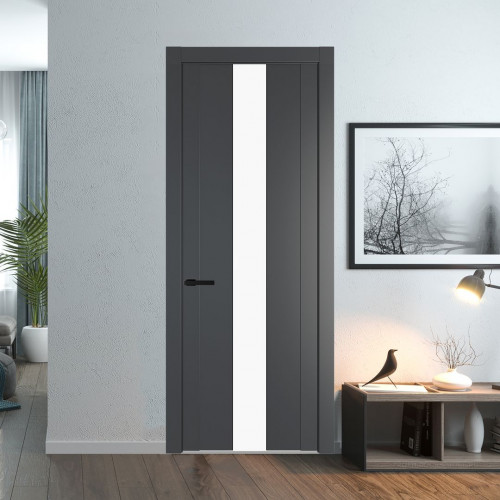 Межкомнатная дверь ProfilDoors 1.9P Графит Монохром белый просветленный молдинг Черный матовый
