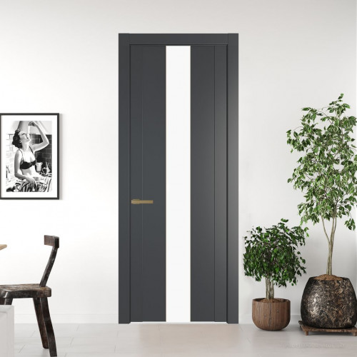 Межкомнатная дверь ProfilDoors 1.9P Графит Монохром белый просветленный молдинг Золото